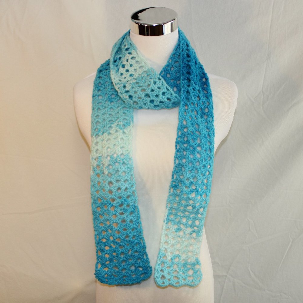 Ice Blues Handmade Crochet Scarf HANDCRAFTED NEW